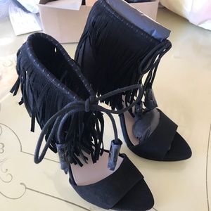 NEW Zara black fringe heels